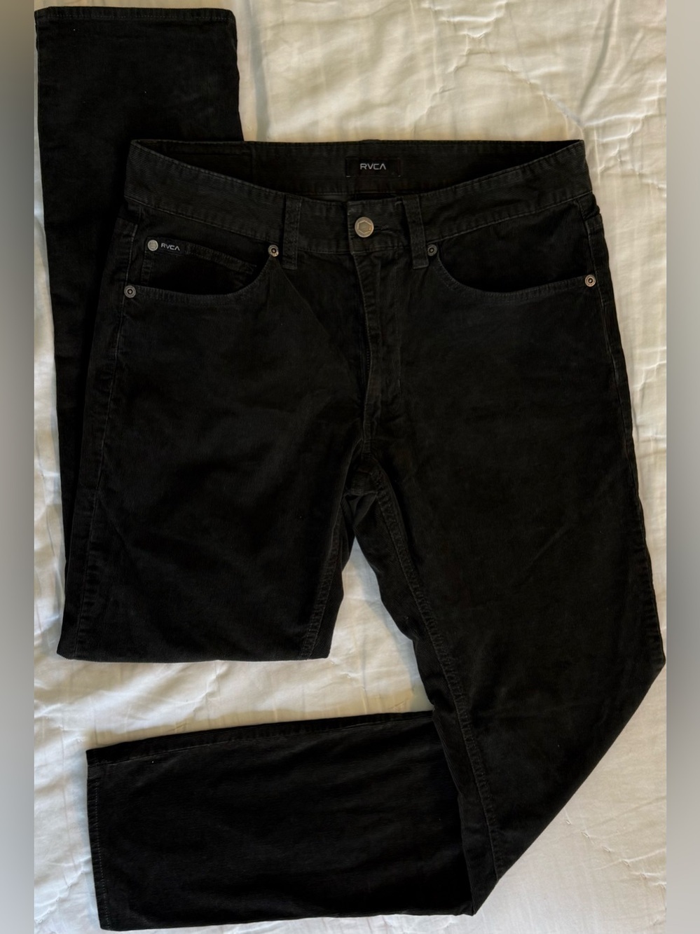 RVCA Daggers Fit Corduroy Pants Mens 29 Washed Black Stretch Straight Leg